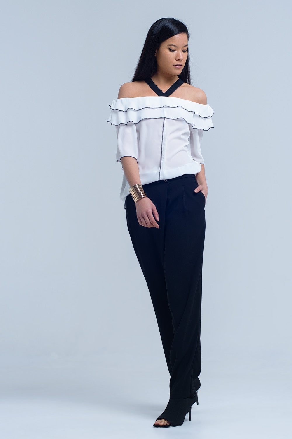 White top with black contrast trim Q2 Shirts BoutiqueLua