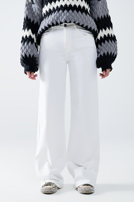 Q2 white wide leg high rise Pants