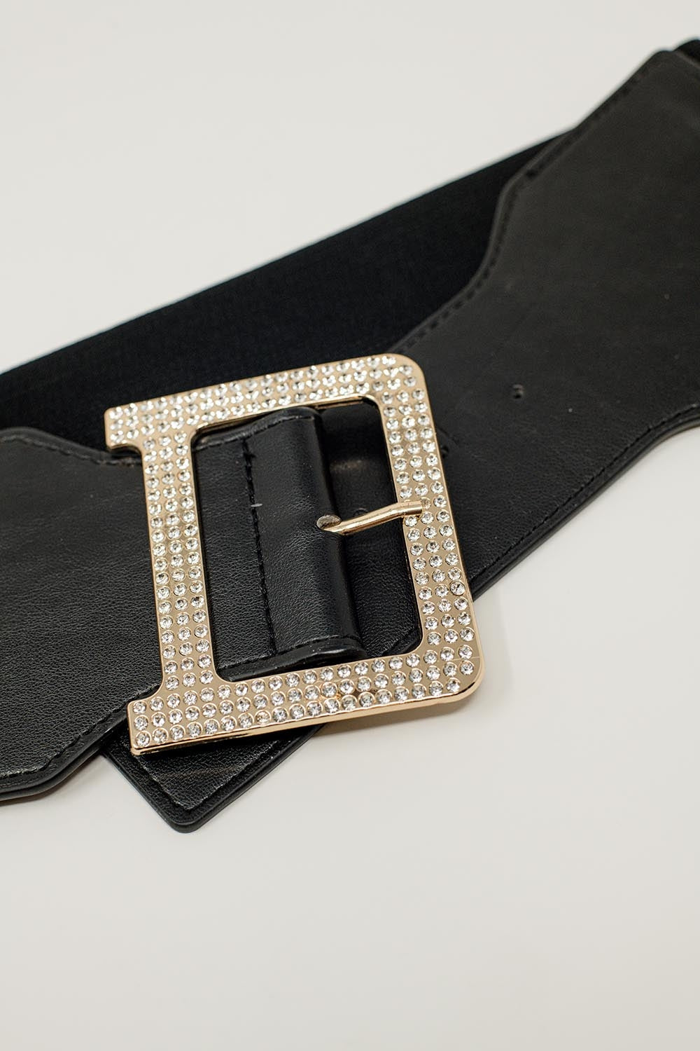 Wide elastic black belt with rhinestone details Q2 Accessories BoutiqueLua