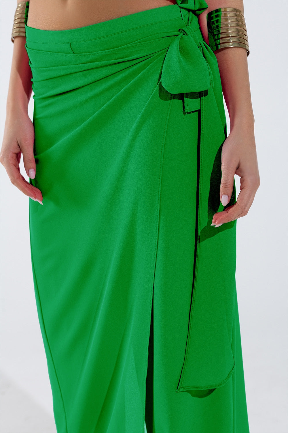 Wide green Pants Overlay Skirt Tied At The Side Q2 Pants BoutiqueLua