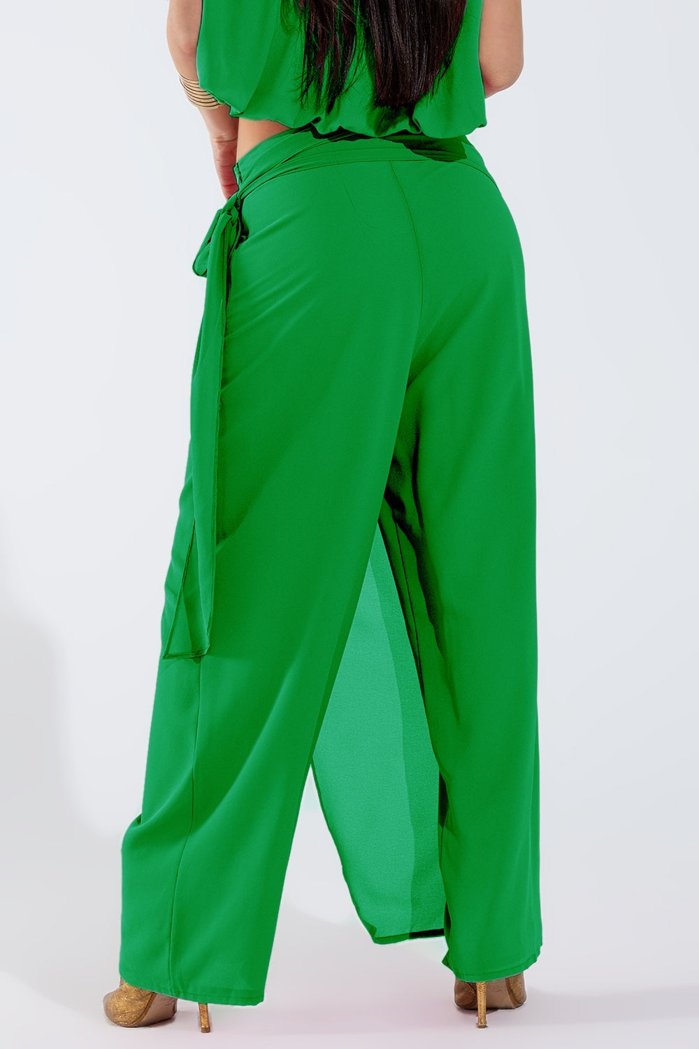 Wide green Pants Overlay Skirt Tied At The Side Q2 Pants BoutiqueLua