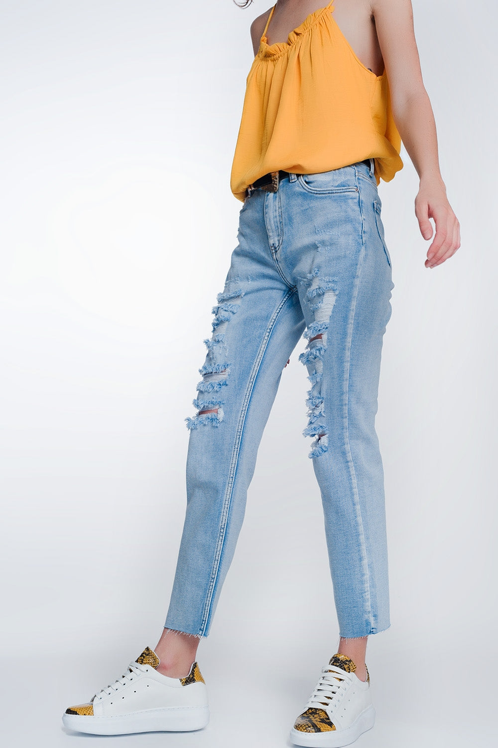 wide leg cropped raw hem jeans in blue colour Q2 Jeans BoutiqueLua