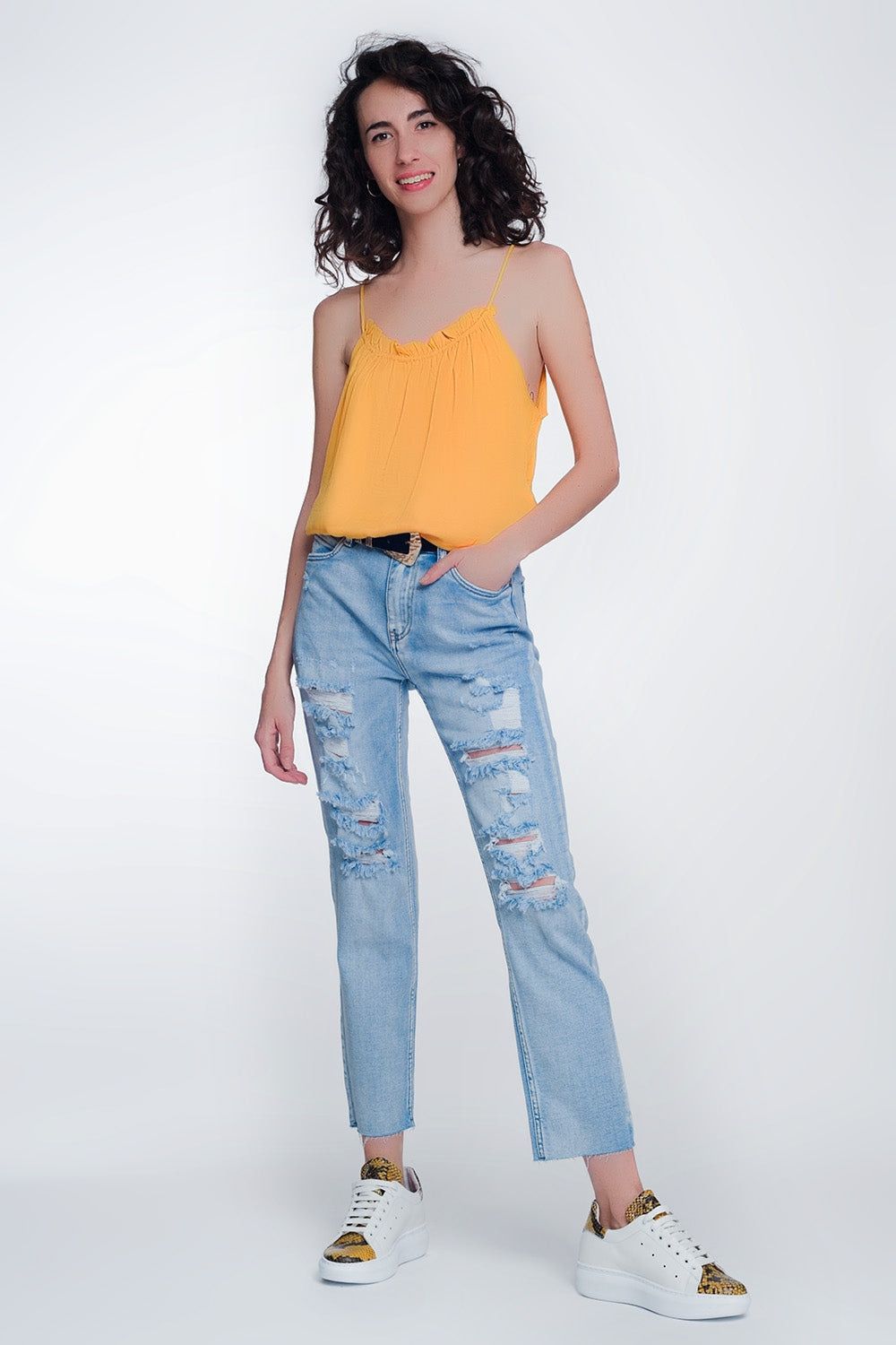 wide leg cropped raw hem jeans in blue colour Q2 Jeans BoutiqueLua