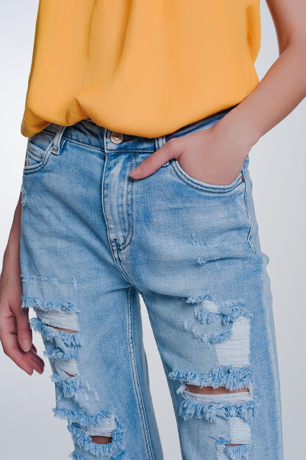 wide leg cropped raw hem jeans in blue colour Q2 Jeans BoutiqueLua