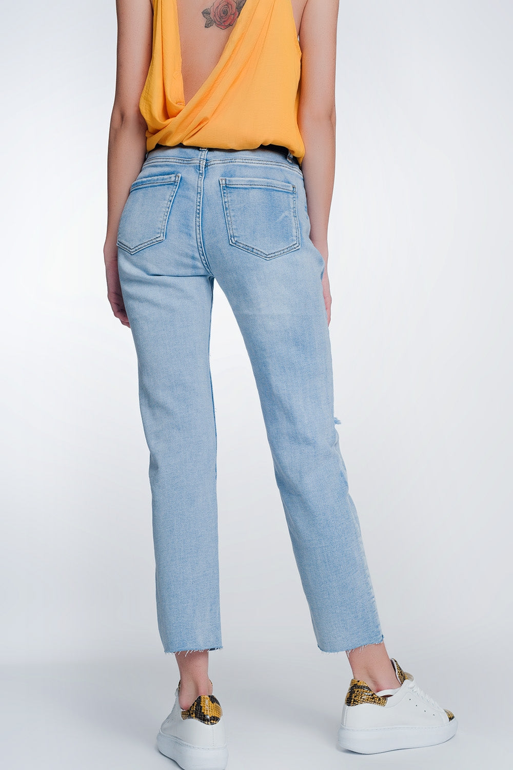 wide leg cropped raw hem jeans in blue colour Q2 Jeans BoutiqueLua