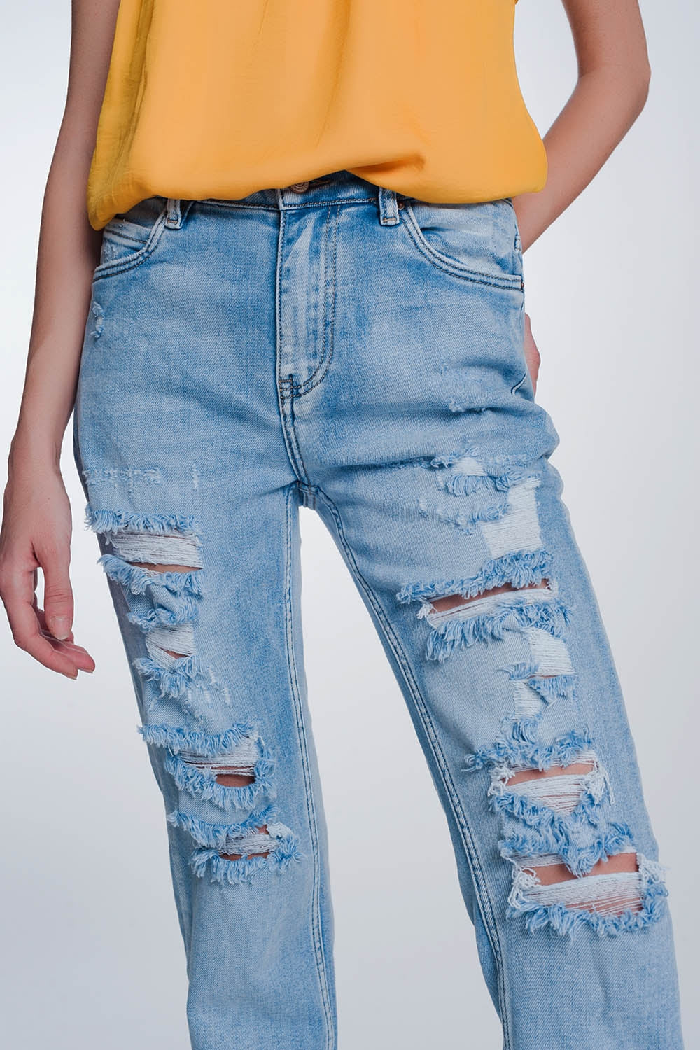 wide leg cropped raw hem jeans in blue colour Q2 Jeans BoutiqueLua