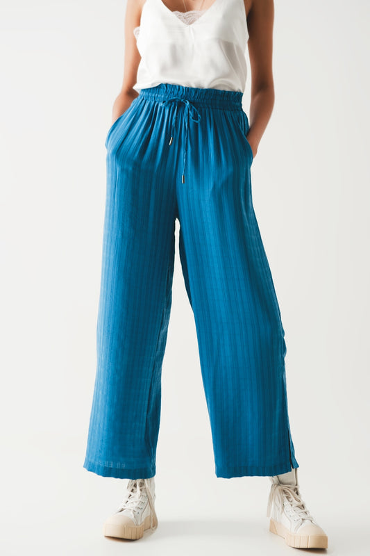 Q2 wide leg drawstring pants in blue