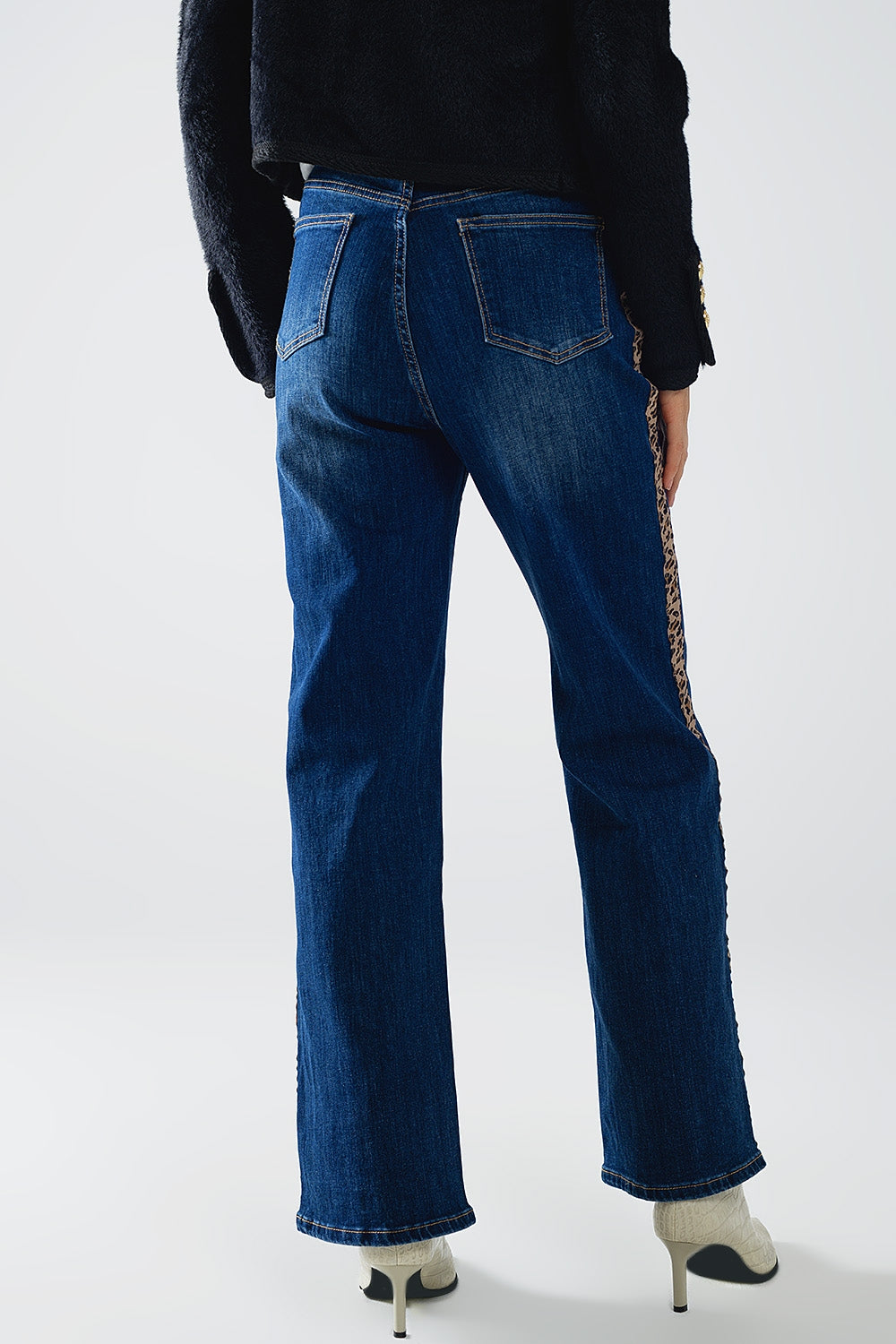 Wide Leg Jeans with leopard stripe on side Q2 Jeans BoutiqueLua