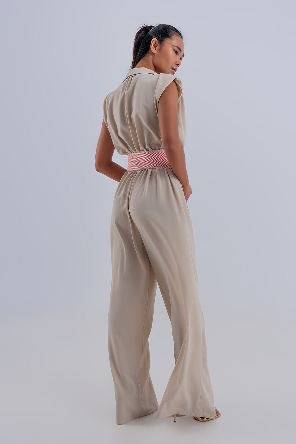 Wide leg jumpsuit in beige Q2 Dresses BoutiqueLua