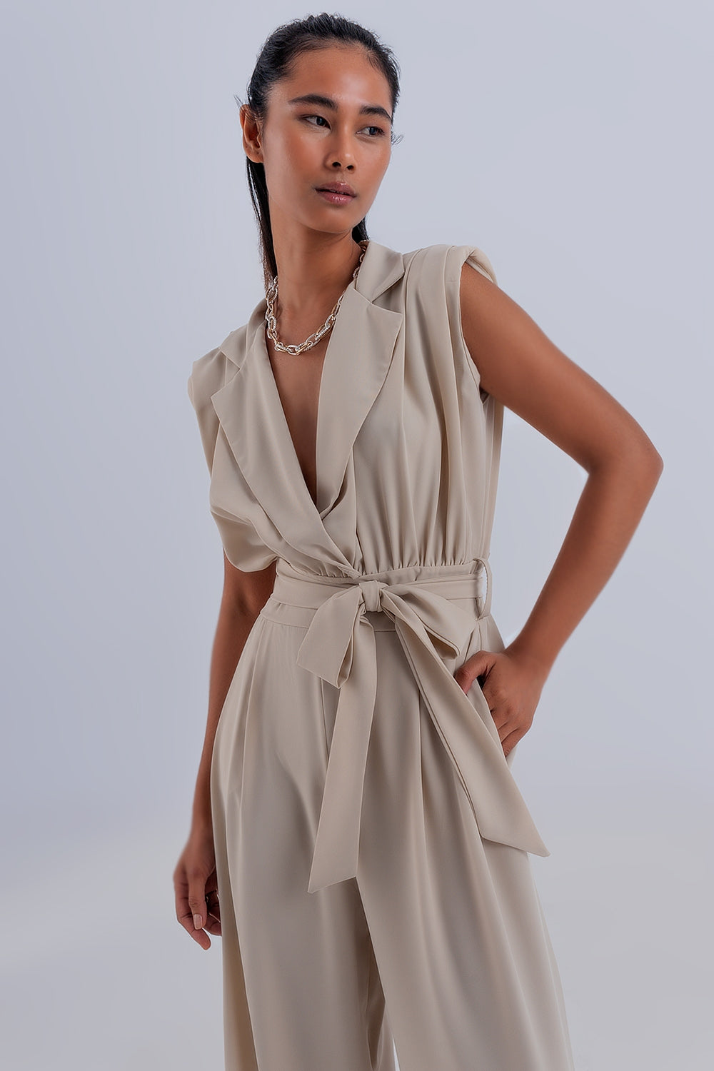 Wide leg jumpsuit in beige Q2 Dresses BoutiqueLua