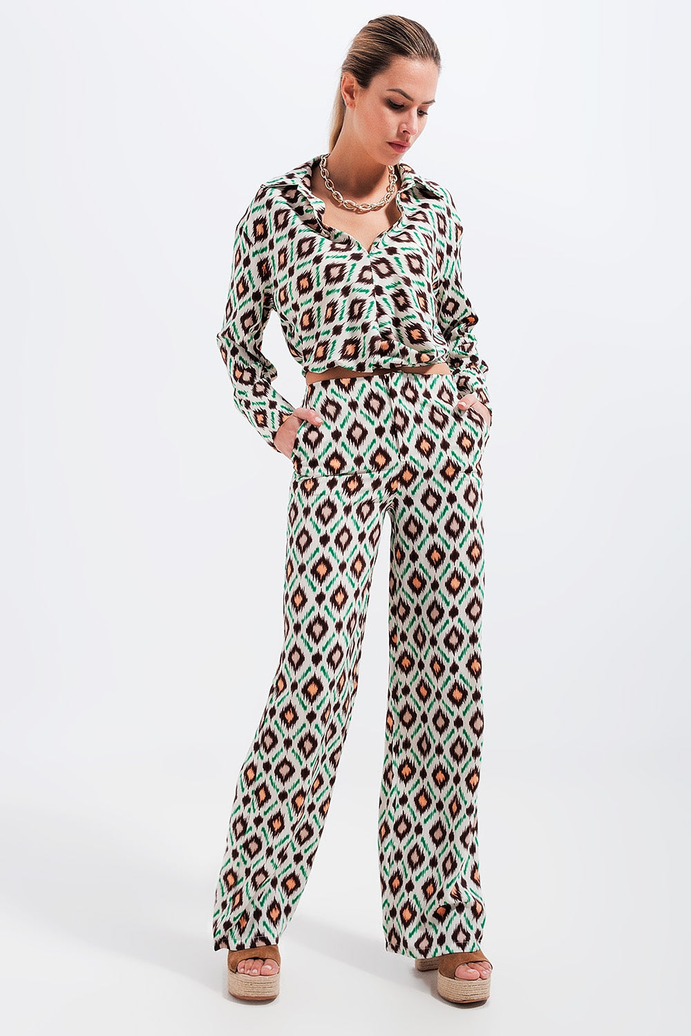 Wide leg pants in geo print Q2 Pants BoutiqueLua