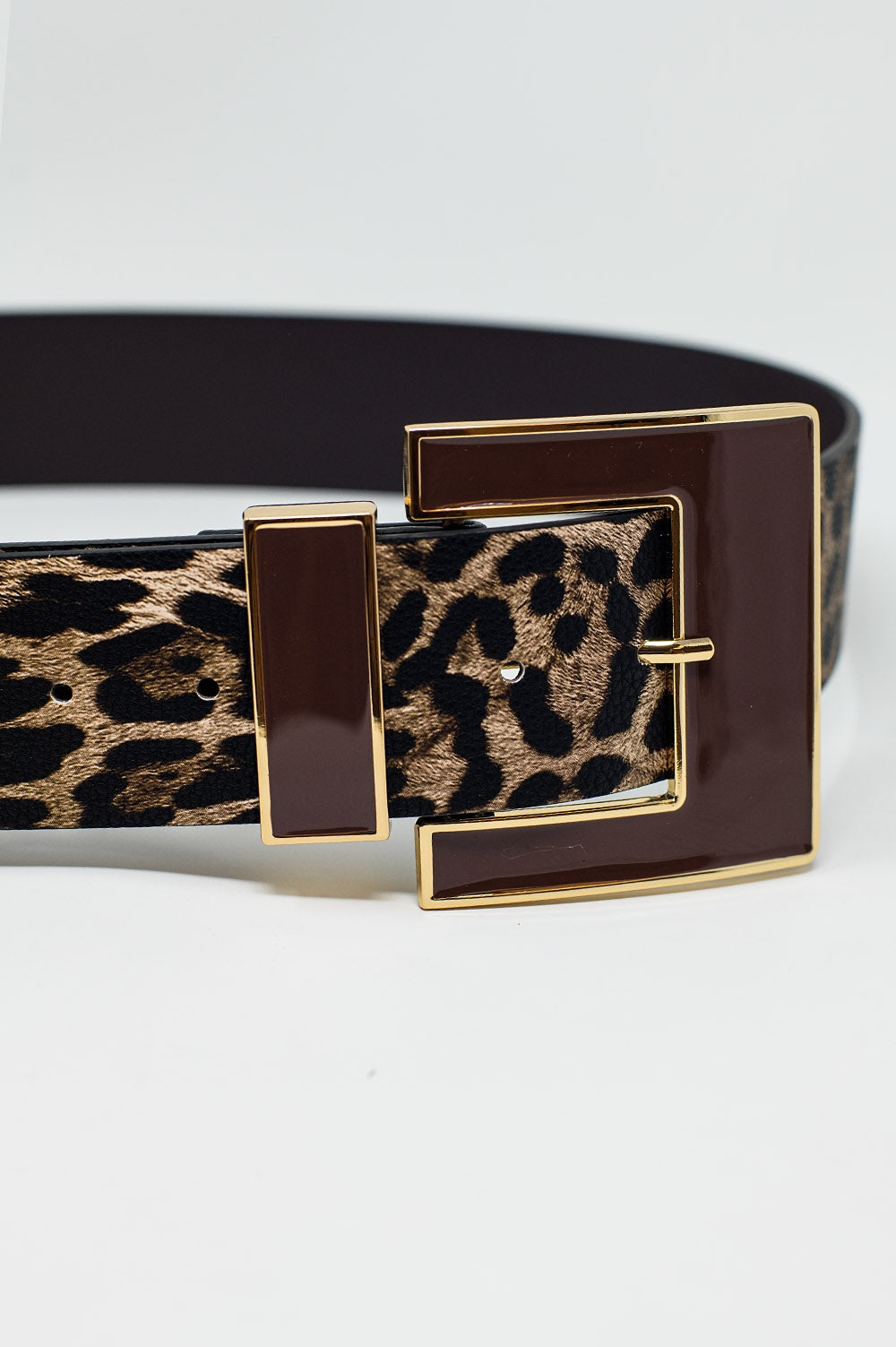 Wide leopard belt in dark brown with black square buckle Q2 Accesory BoutiqueLua