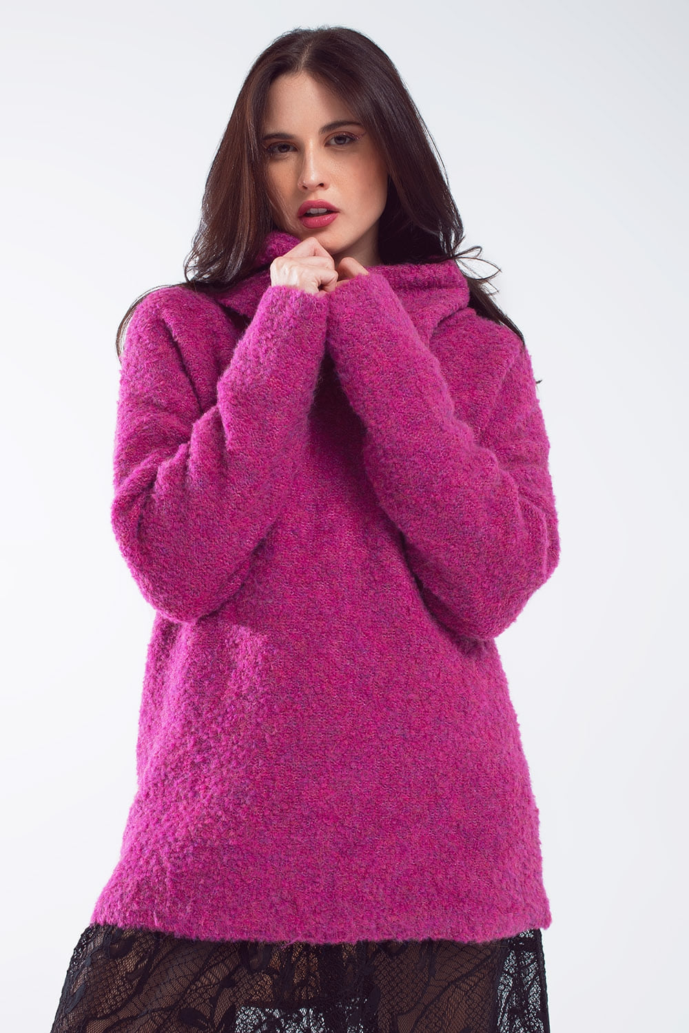 Wide sweater with bardot neck in magenta Q2 Sweaters BoutiqueLua