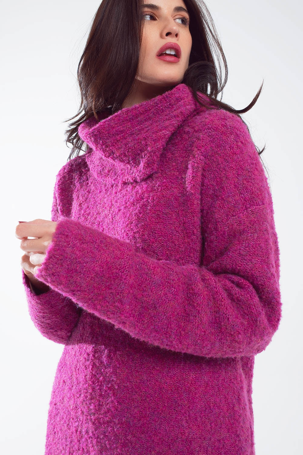 Wide sweater with bardot neck in magenta Q2 Sweaters BoutiqueLua