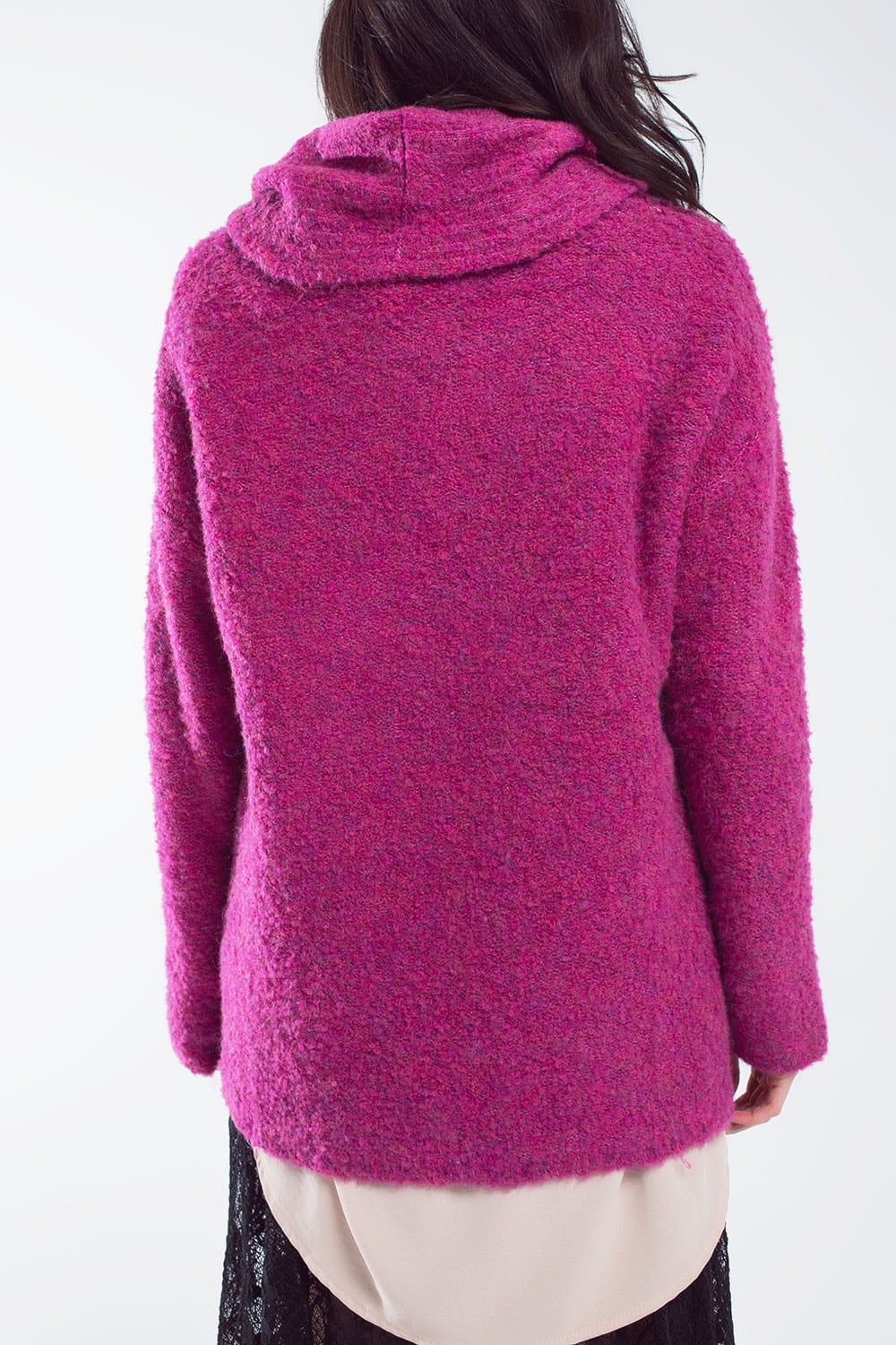 Wide sweater with bardot neck in magenta Q2 Sweaters BoutiqueLua