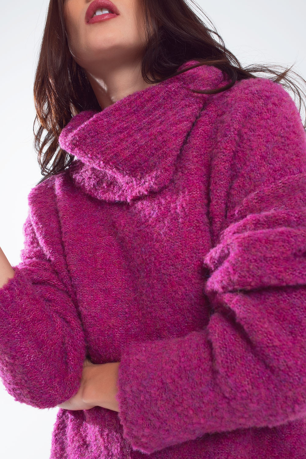 Wide sweater with bardot neck in magenta Q2 Sweaters BoutiqueLua