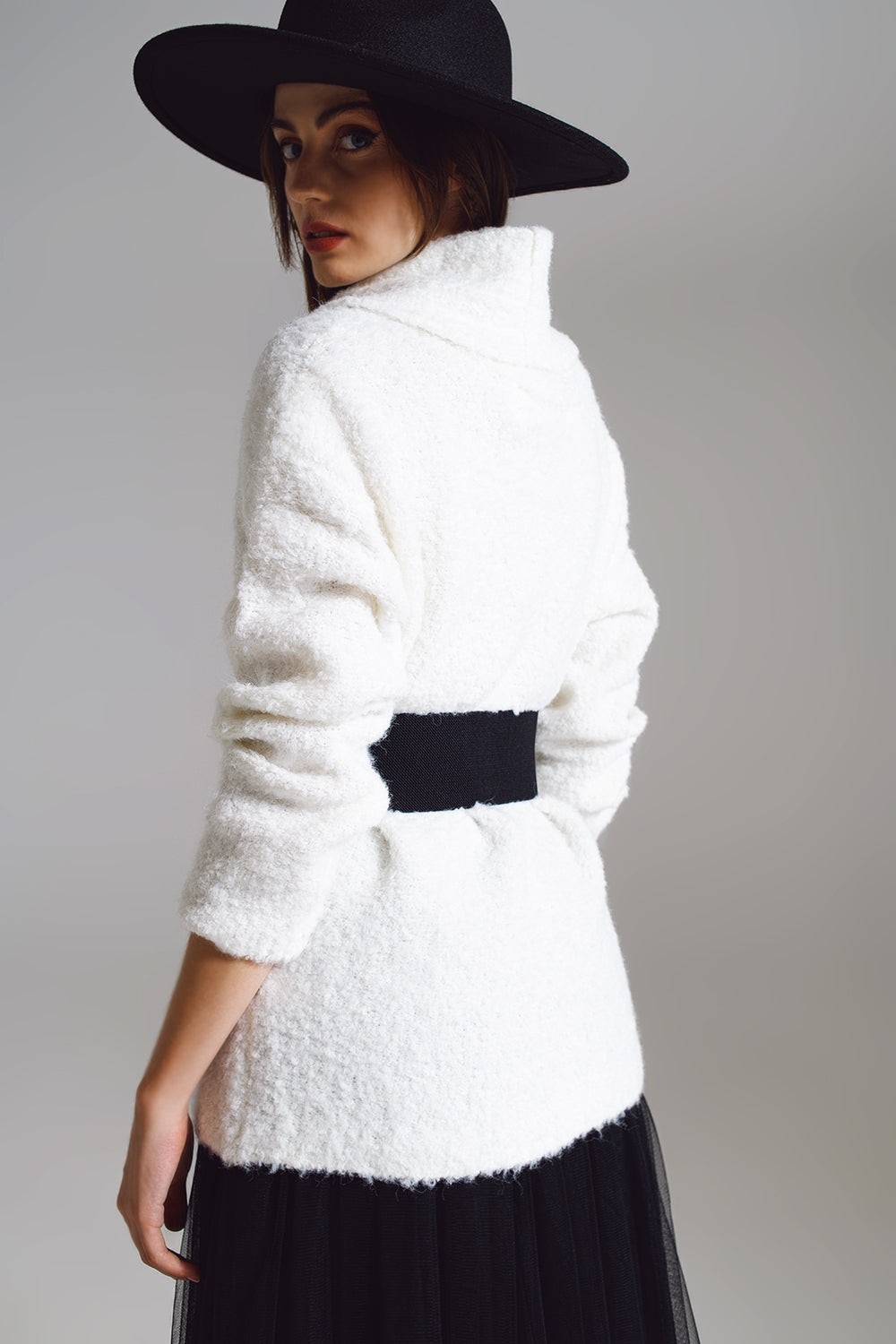 Wide sweater with bardot neck in white Q2 Sweaters BoutiqueLua