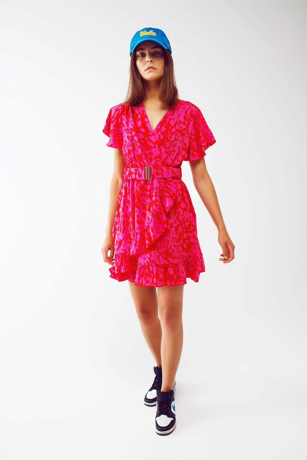 Wrap Belted Animal Print Mini Dress in Fuchsia Q2 Dresses BoutiqueLua