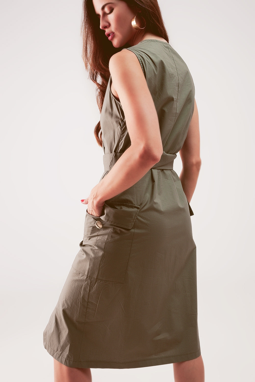 Wrap dress with tie waist detail in khaki Q2 Dresses BoutiqueLua