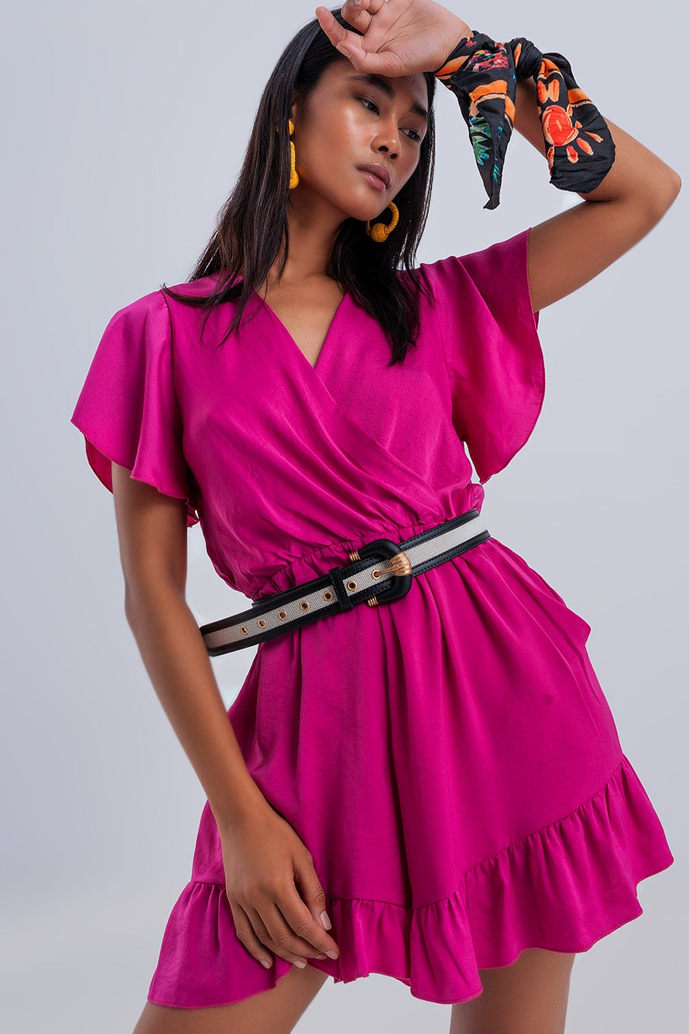 Wrap front frill hem jumpsuit in fuchsia Q2 Dresses BoutiqueLua