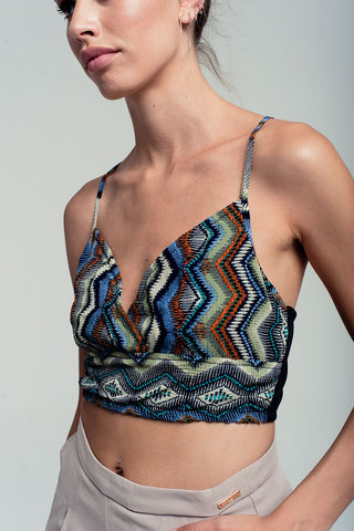 Wrap geo-tribal printed crop top in green