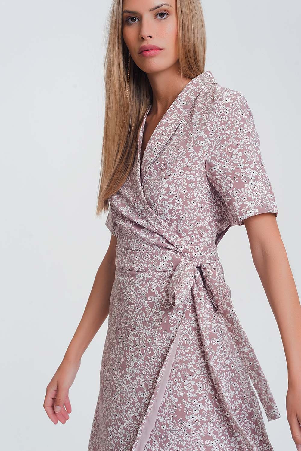 wrap midi dress in pink floral print Q2 Dresses BoutiqueLua