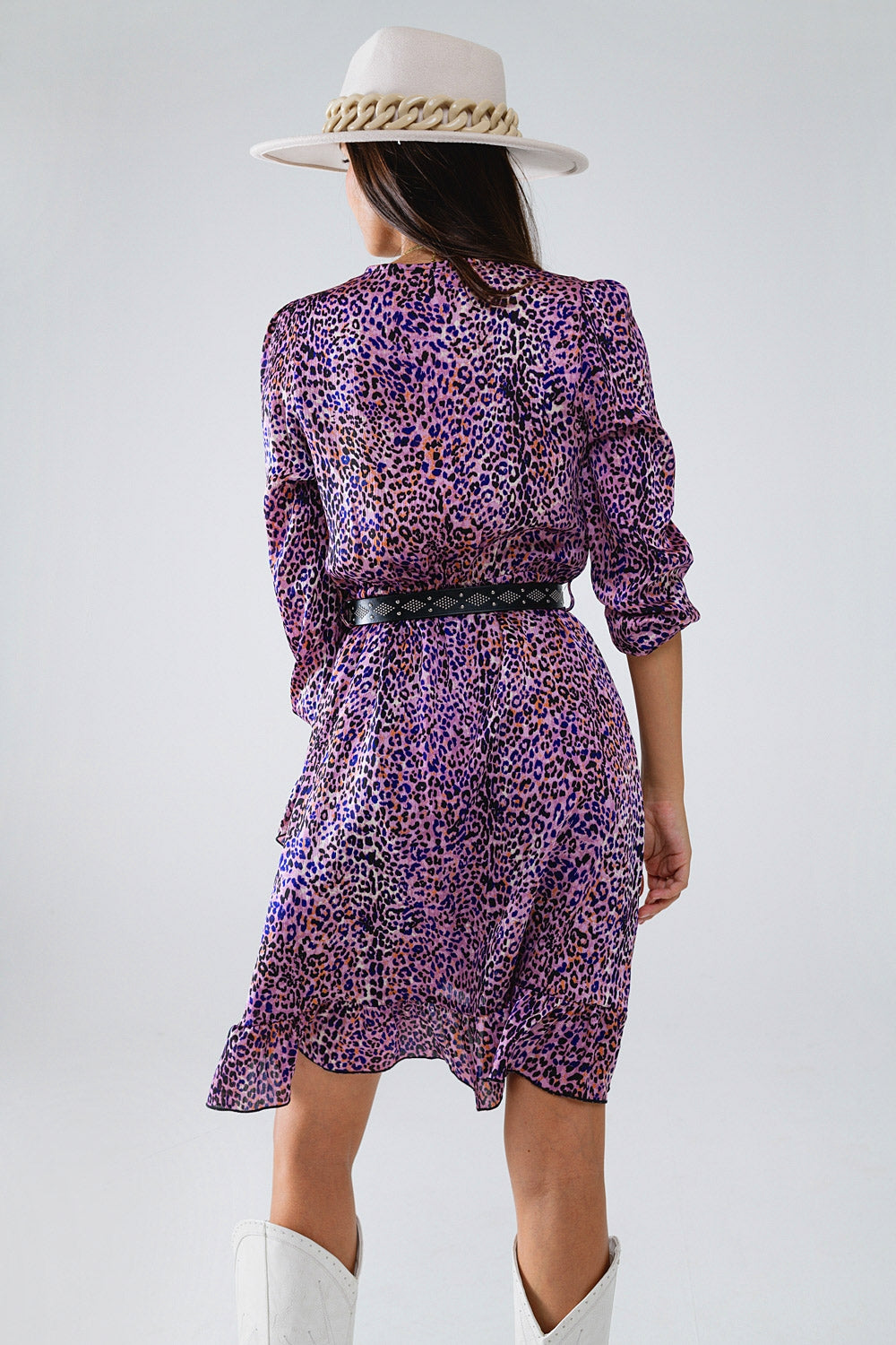 Wrap Purple Animal Print Dress With Ruffle Skirt Q2 Dresses BoutiqueLua