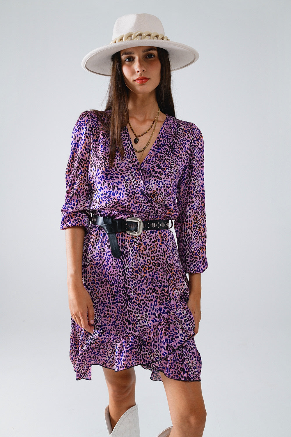 Wrap Purple Animal Print Dress With Ruffle Skirt Q2 Dresses BoutiqueLua