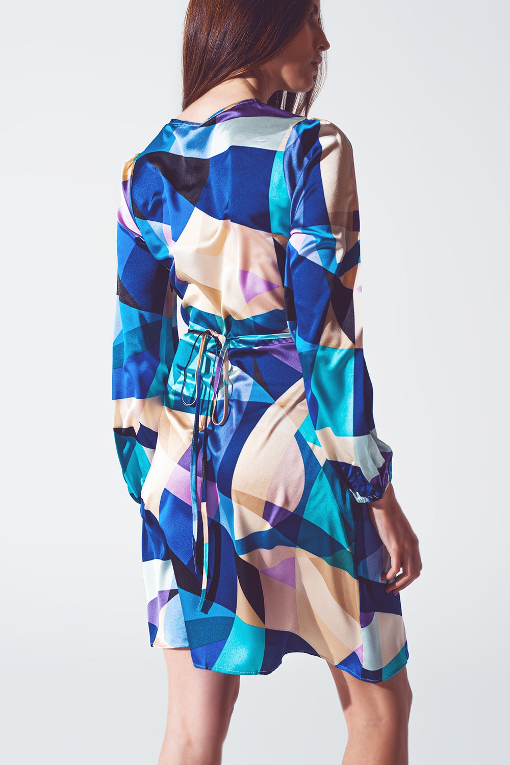 Wrap Short Abstract Print Dress in Blue Q2 Dresses BoutiqueLua