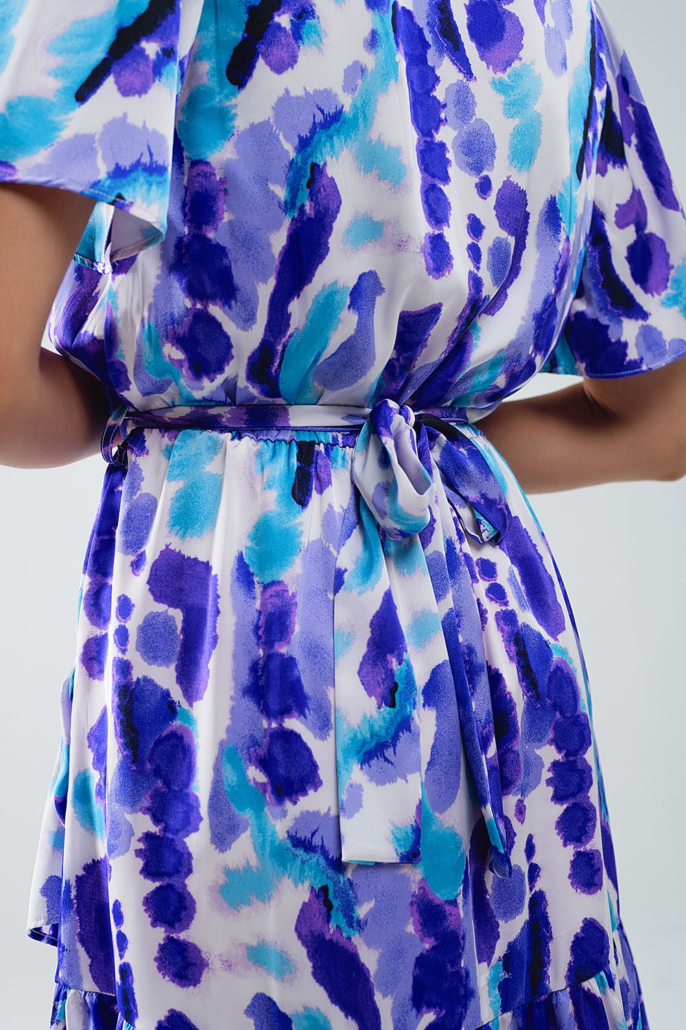 Wrap Short Dress In Blue and Purple Tie-dye Q2 Dresses BoutiqueLua