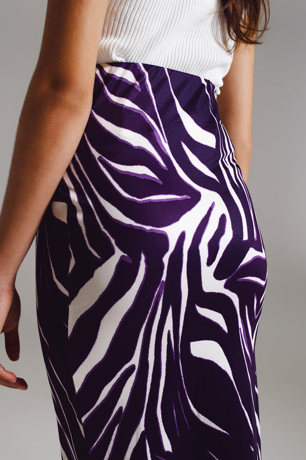 Wrap skirt with gathered detail at the side in Purple and Cream Zebra Print Q2 Skirts BoutiqueLua