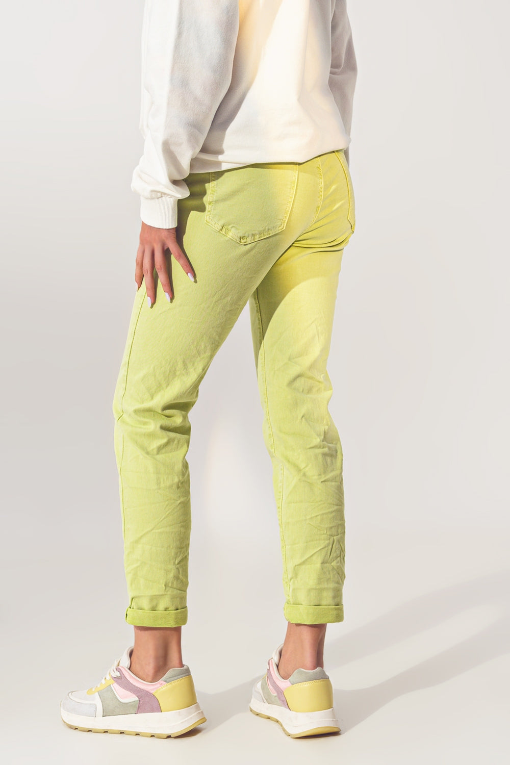 Wrinkled Skinny Jeans in Lime Green Q2 Jeans BoutiqueLua