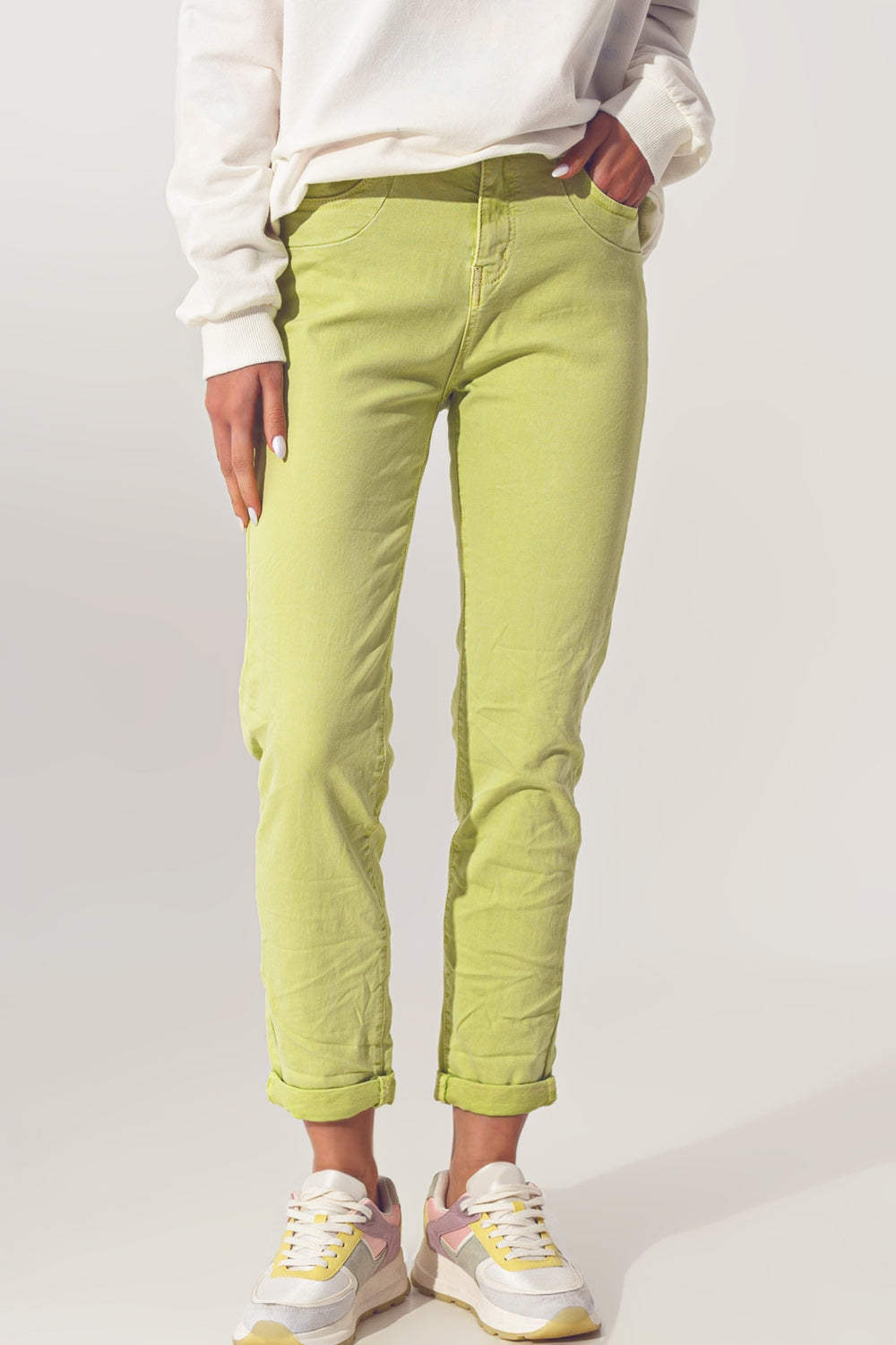 Wrinkled Skinny Jeans in Lime Green Q2 Jeans BoutiqueLua