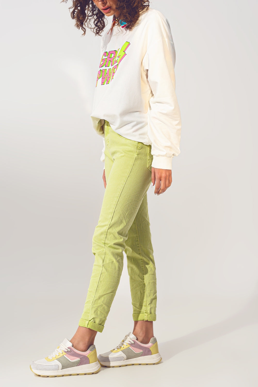 Wrinkled Skinny Jeans in Lime Green Q2 Jeans BoutiqueLua