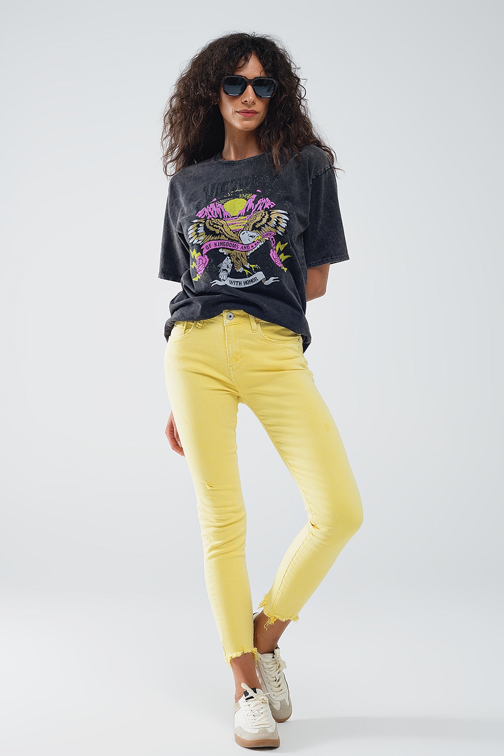 Yellow jagged hem super skinny Stretch Jeans Q2 Jeans BoutiqueLua