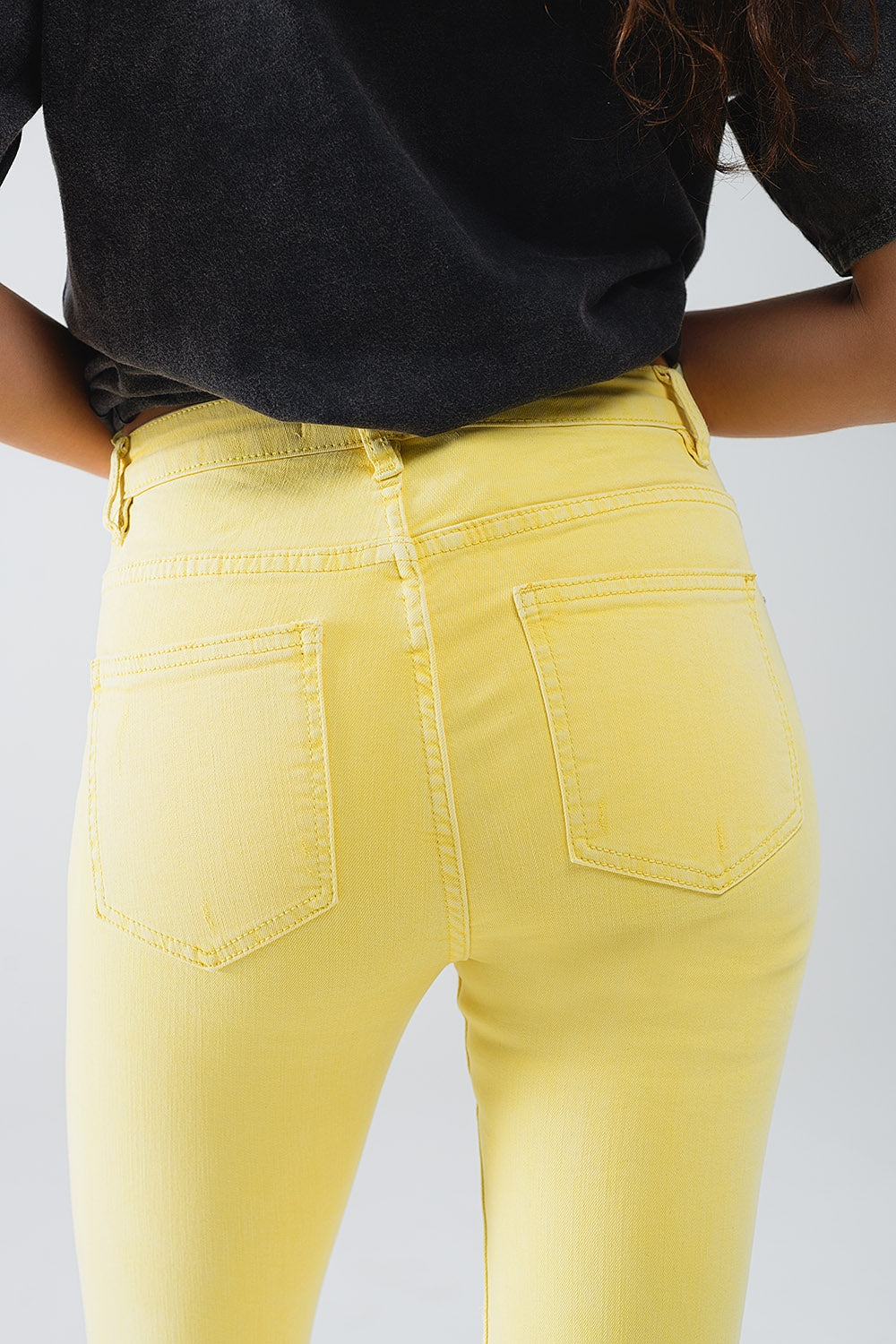 Yellow jagged hem super skinny Stretch Jeans Q2 Jeans BoutiqueLua