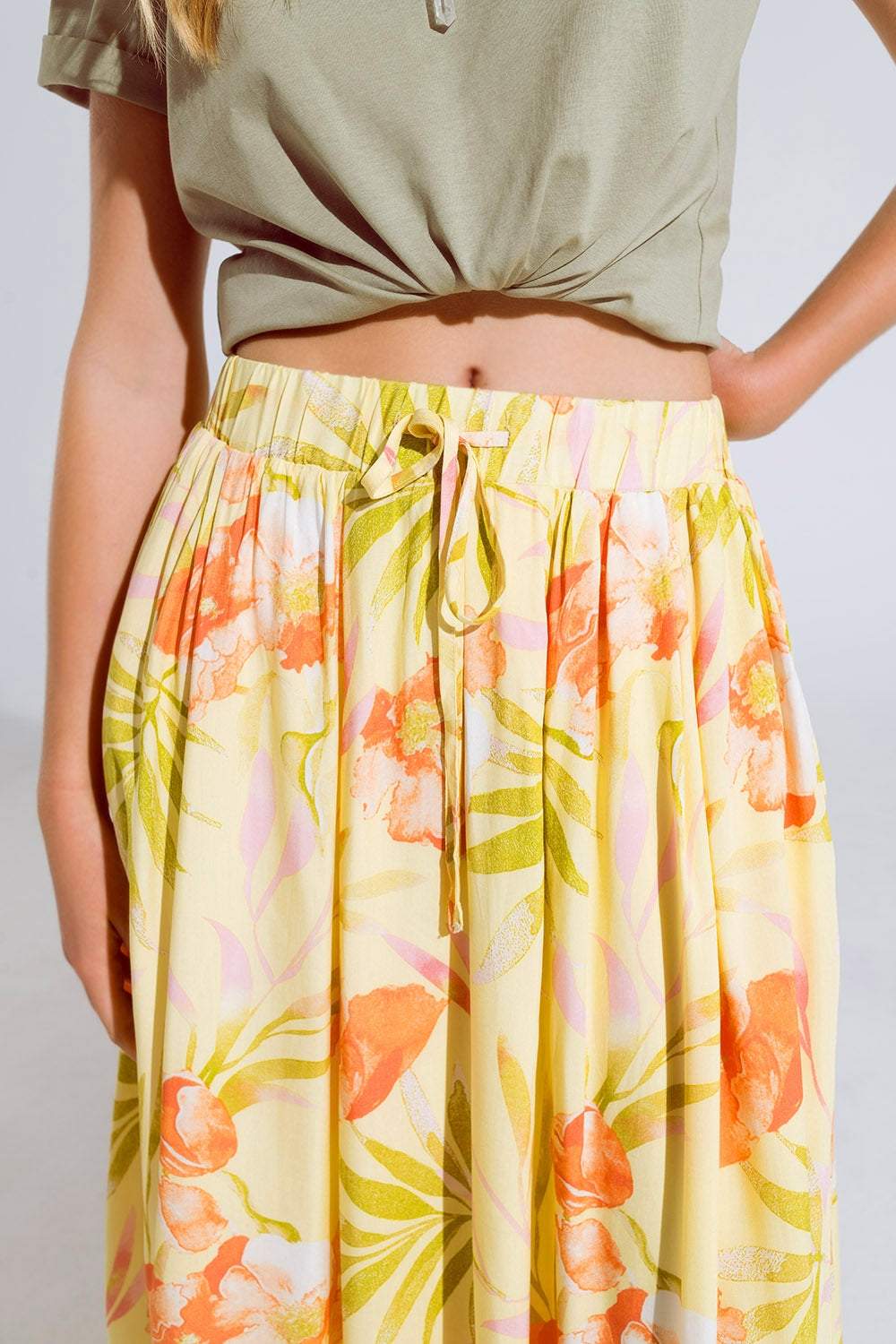 yellow maxi skirt with tropical print Q2 Skirts BoutiqueLua