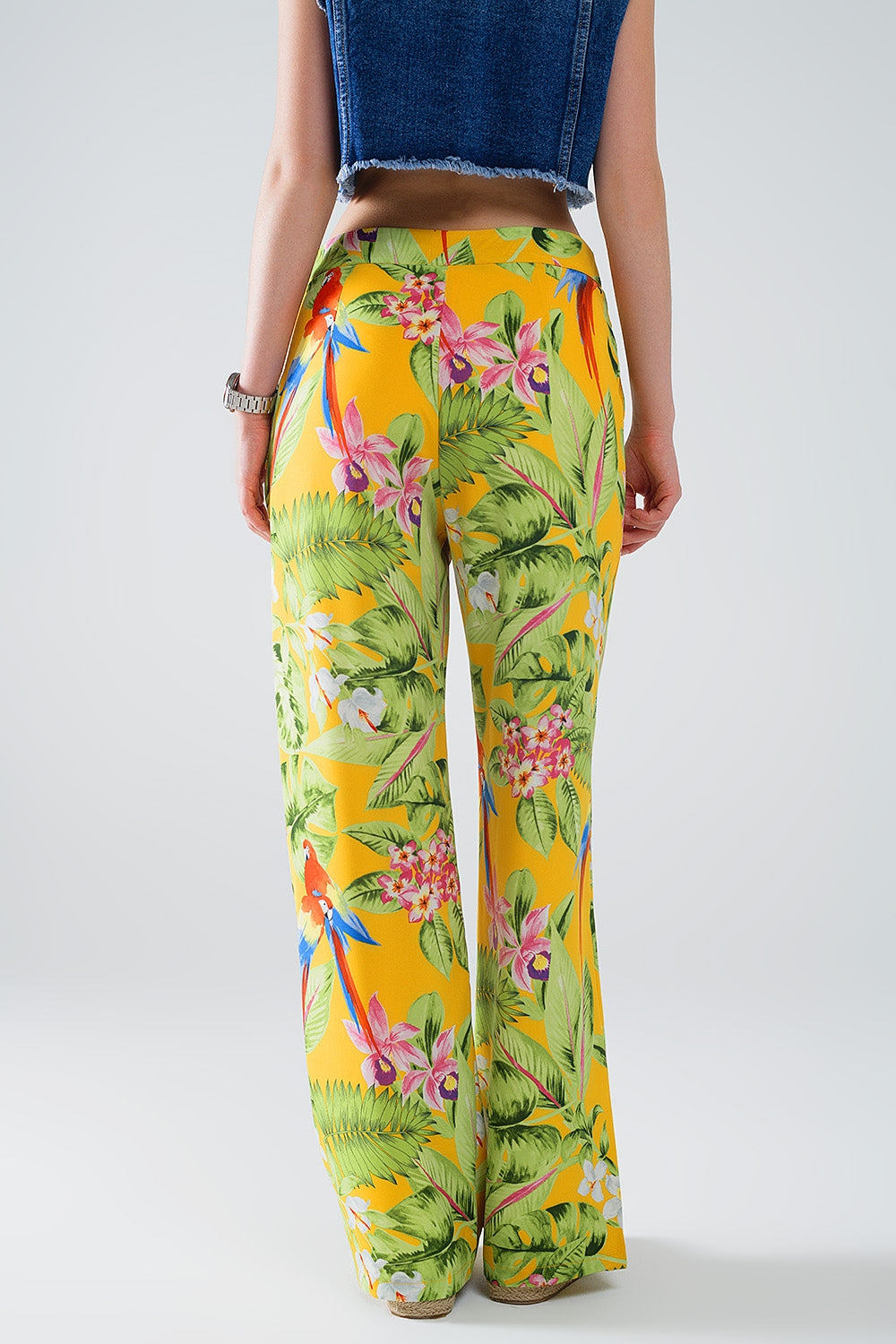 Yellow Pants with Tropical Print with Zip Side Q2 Pants BoutiqueLua