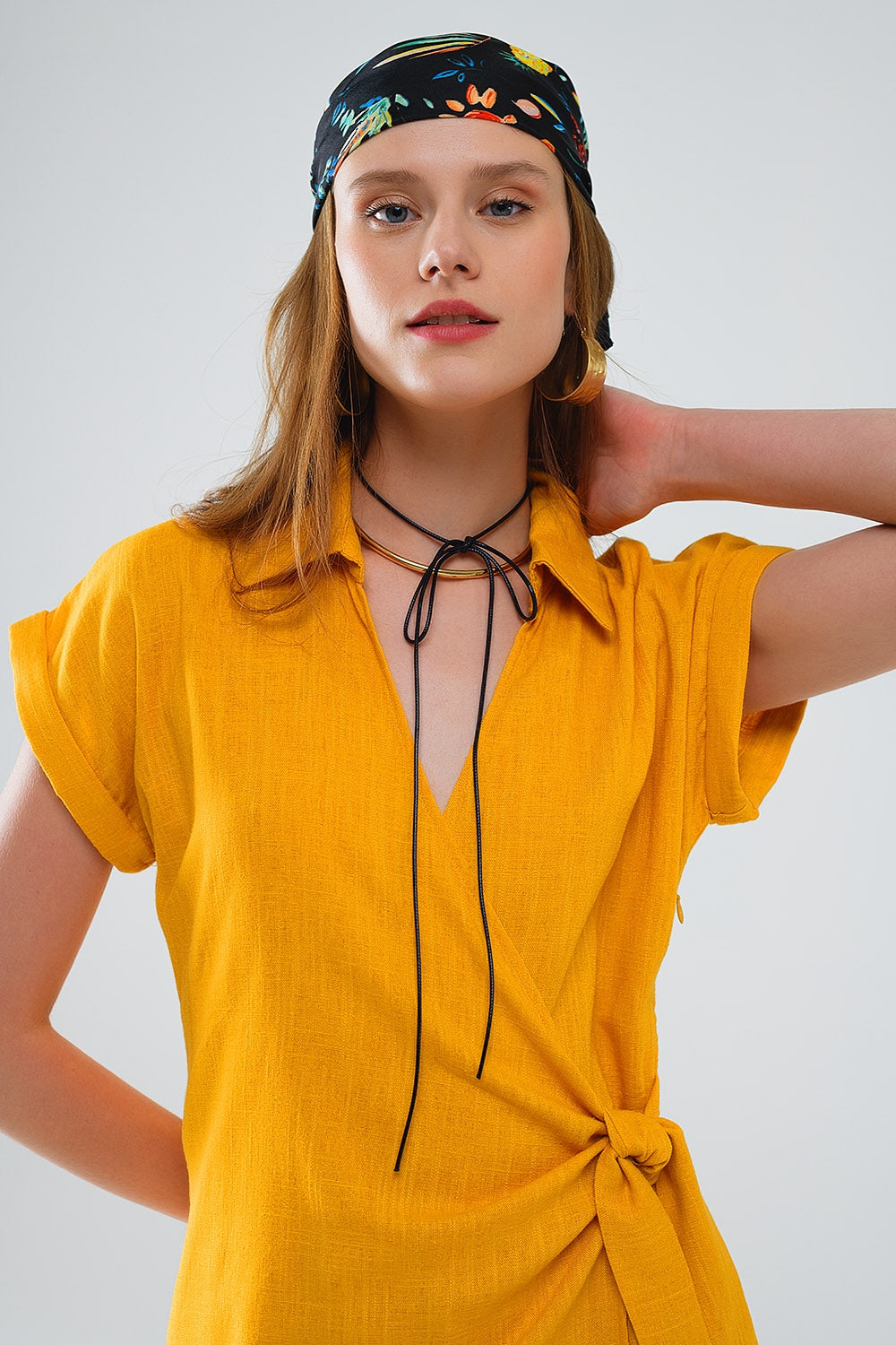 Yellow playsuit with Tie Closing at the Side Q2 Dresses BoutiqueLua