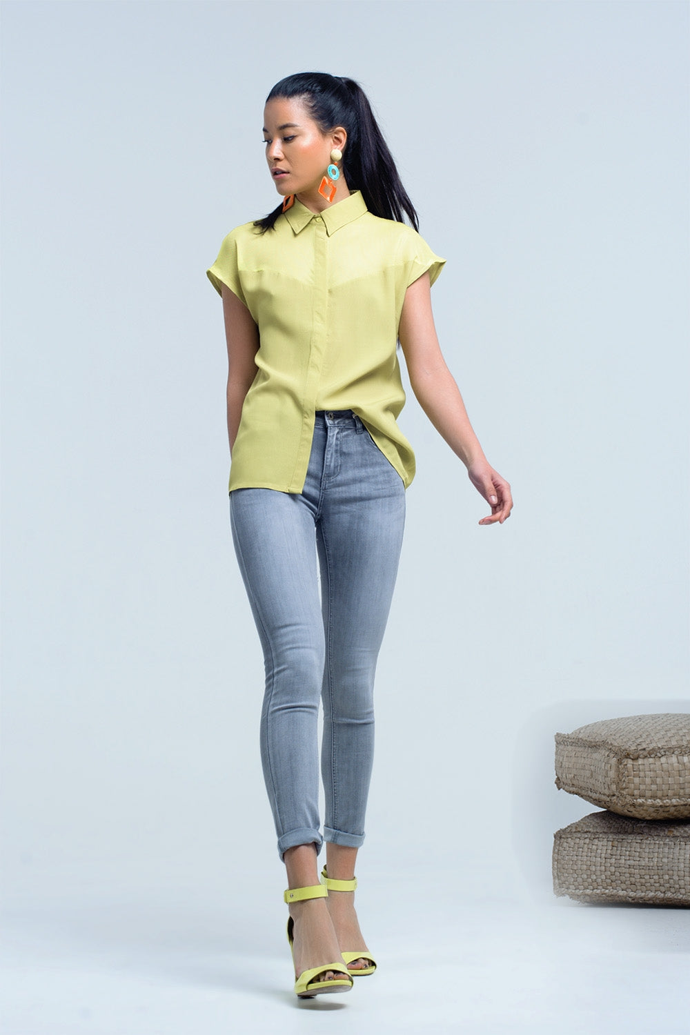 Yellow shirt with mesh detail Q2 Shirts BoutiqueLua