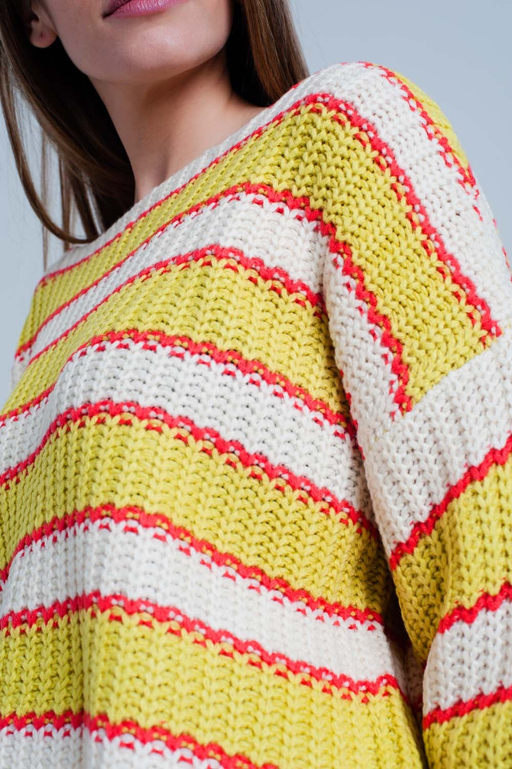 Yellow Striped Rib Stitch Knitted Sweater Q2 Sweaters BoutiqueLua