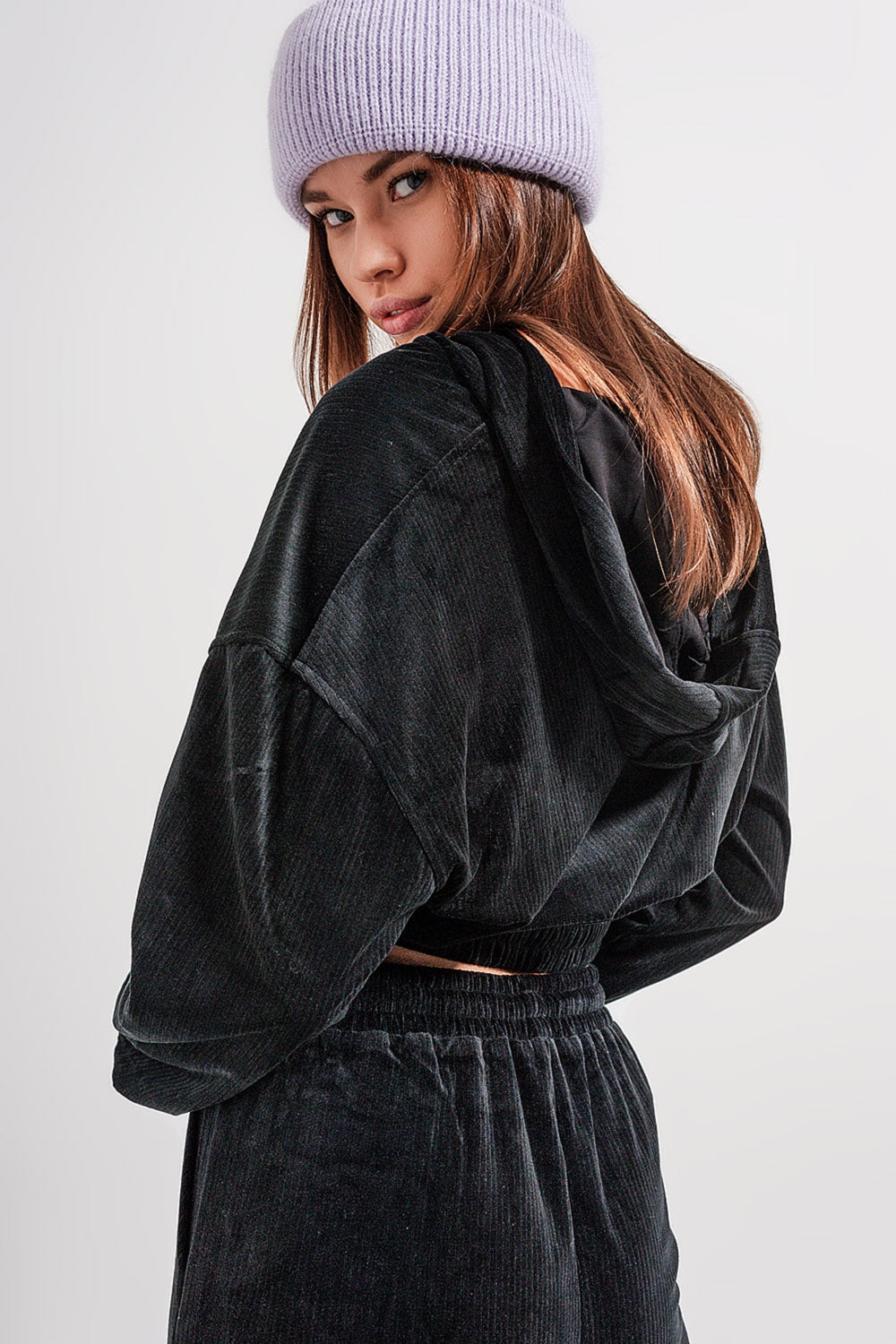 Zip through hoodie in black Q2 Sweaters BoutiqueLua