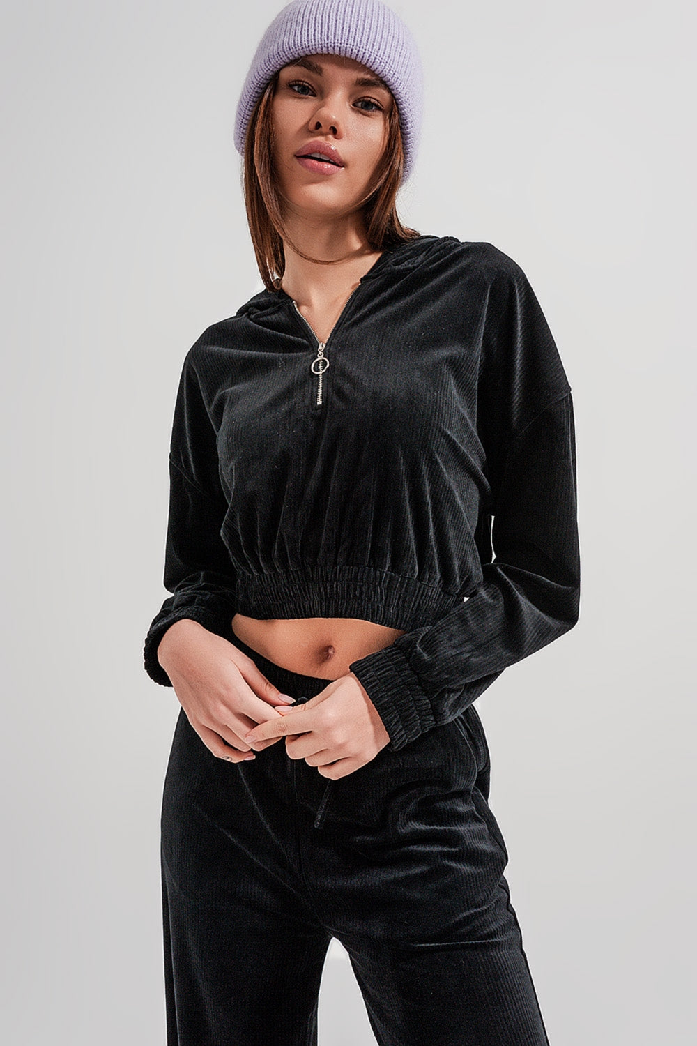 Zip through hoodie in black Q2 Sweaters BoutiqueLua